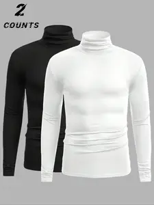 Men's 2-Pack High Neck Long Sleeve Thermal Shirts, Winter Warm Layering Essential, Casual Business Sports Wear, Slim Fit H-Type