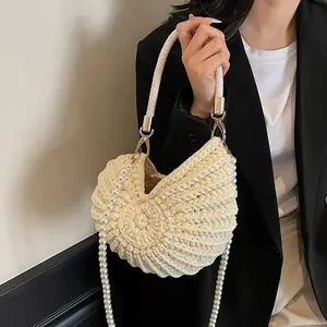 Handmade Shell Handbag with Pearl Chain Strap, Large Capacity Bohemian Beach Bag, Women's Summer Vacation Purse, Durable Fashion Design