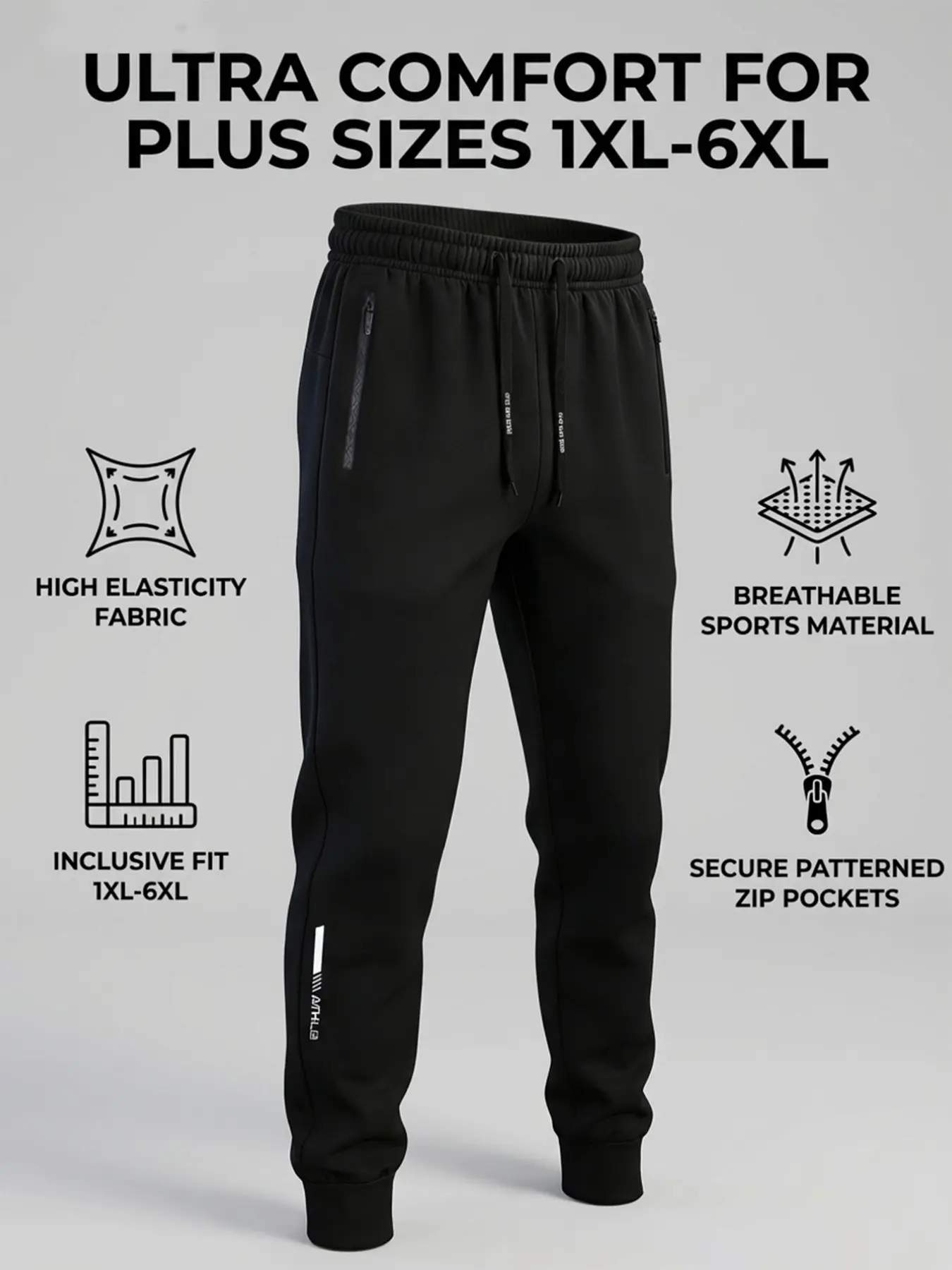 Spring & Fall Plus Sizes Jogger Pants, Casual Sports Trousers, Jogging Pants: Stay Cool & Comfortable During Workouts, Runs or Errands – Breathable, Lightweight, Quick-Dry Fabric with Drawstring, Zipper Pockets & Reflective Details Tapered Sweatpants