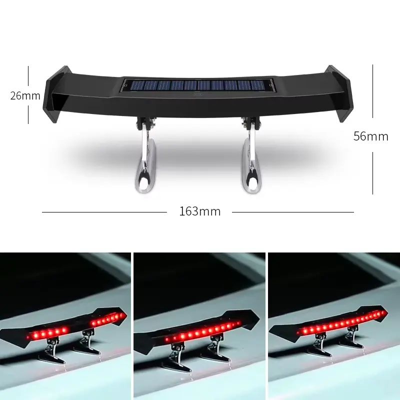 Universal 12V LED flashing warning light, mini solar-powered rear spoiler tail lamp with smart sensor, waterproof automotive exterior modification accessories