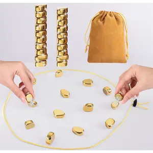 Magnetic Chess Game, Magnet Game with 20 Larger Golden Stones & String, Strategy Magnetic Stone Game for Family, Fun Magnetic Game Party Favors for Kids & Adults