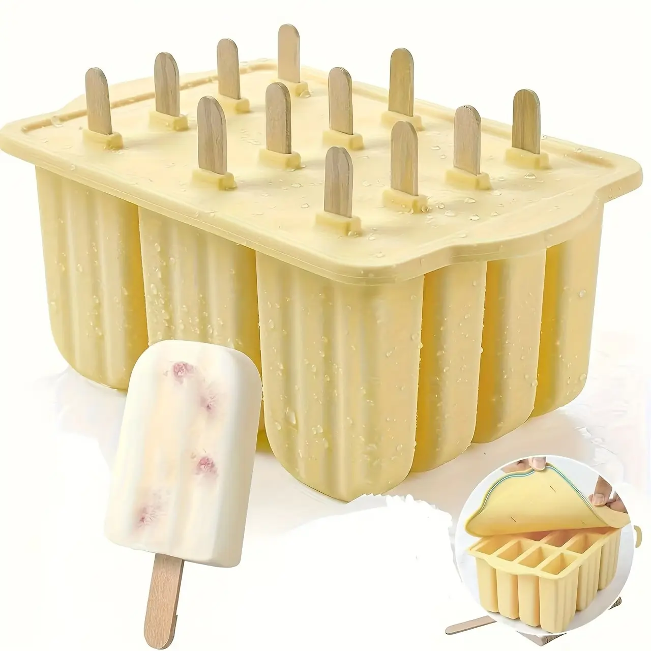1 Set 12-Layer DIY Ice Cream Design Mold Kit, Includes 50 Wooden Sticks, Easy Release & Clean, Reusable Food Grade Silicone, Summer Kitchen Essential, Utensils, Kitchen Gadgets