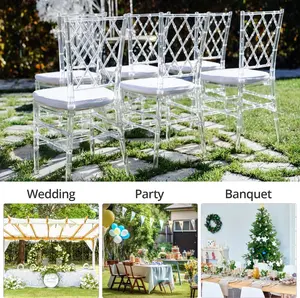 NEKODO Set of 4 Clear Ghost Dining Chairs, Stackable Acrylic Dining Side Chairs with Castle High-Back, Indoor/Outdoor Wedding Event Chairs for Birthday Party(Transparent)