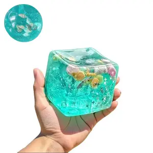Seashells Ice Cube Stretchy Squishy Squeeze Fidget Stress Relief Ball Toy – Rosie-Style Large Ocean-Themed Green-Blue Colorful Super Sensory Elastic Slow-Rising Slow Bounce Textured Gel Filled