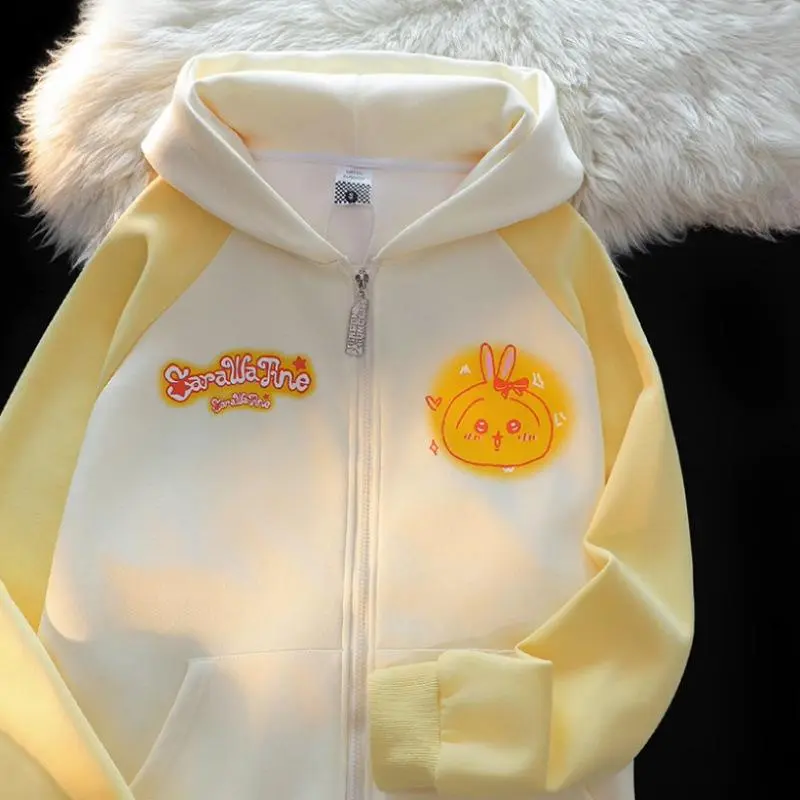 Cute Anime Chiikawa Lady Hoodie Cartoon Kawaii Hachiware Warm Y2K Clothes Sweet Fashion Girl Hooded Shirt Student Hooded Zip-Up