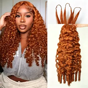 Ginger Orange Burmese Curly Crochet Human Hair Knotless Pre-Separated 33# Color Kinky Curly Feather Crochet Hair Extensions For Braiding