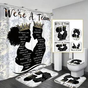 Couple Bath Curtain Set, Waterproof Shower Curtains, Non-Slip Mat Included, Ideal for Couples' Bathroom Decor, New Wedding Room Essentials