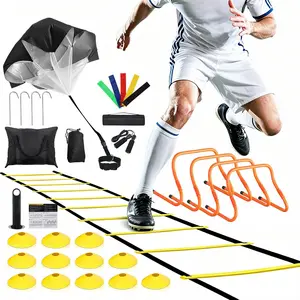 Agility Ladder Training Set 20ft 12 Rungs Speed Ladder with 12 Disc Cones 4 Adjustable Hurdles Resistance Parachute Jump Rope 5 Resistance Bands Soccer Training Equipment for Footwork Speed Agility Drills Kids Athletes Backyard Practice Train Like a Pro