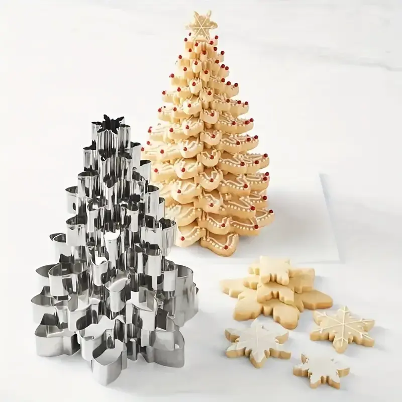 10pcs Durable Stainless Steel Snowflake Cookie Molds - Kitchen Bakeware Utensils, Versatile Use, Ideal for Festive Holiday Baking, Christmas Gatherings, Birthday Ideas