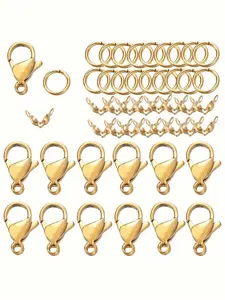 80pcs Stainless Steel Lobster Clasp Set, Press Fit Bead Clasps, Open Ring Connectors, DIY Bracelet Necklace Jewelry Making Supplies