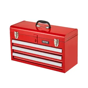 SummerWins20.5" Metal Body Toolbox Storage Box, Portable 3-Drawer Multi-Function Toolkit Organizer with Ball Bearing Slides, Latching Locks, EVA Liners, Powder Coating Finish, Red (Summer Vibes)dealsforyoudays