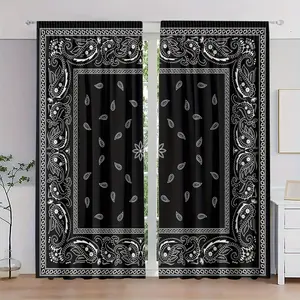 2 pieces, polyester material, high-definition digital printing retro pattern printing, light filtering curtains, suitable for bedroom, living room, office and home decoration, rod pocket design, suitable for wearing rods, Window Curtain