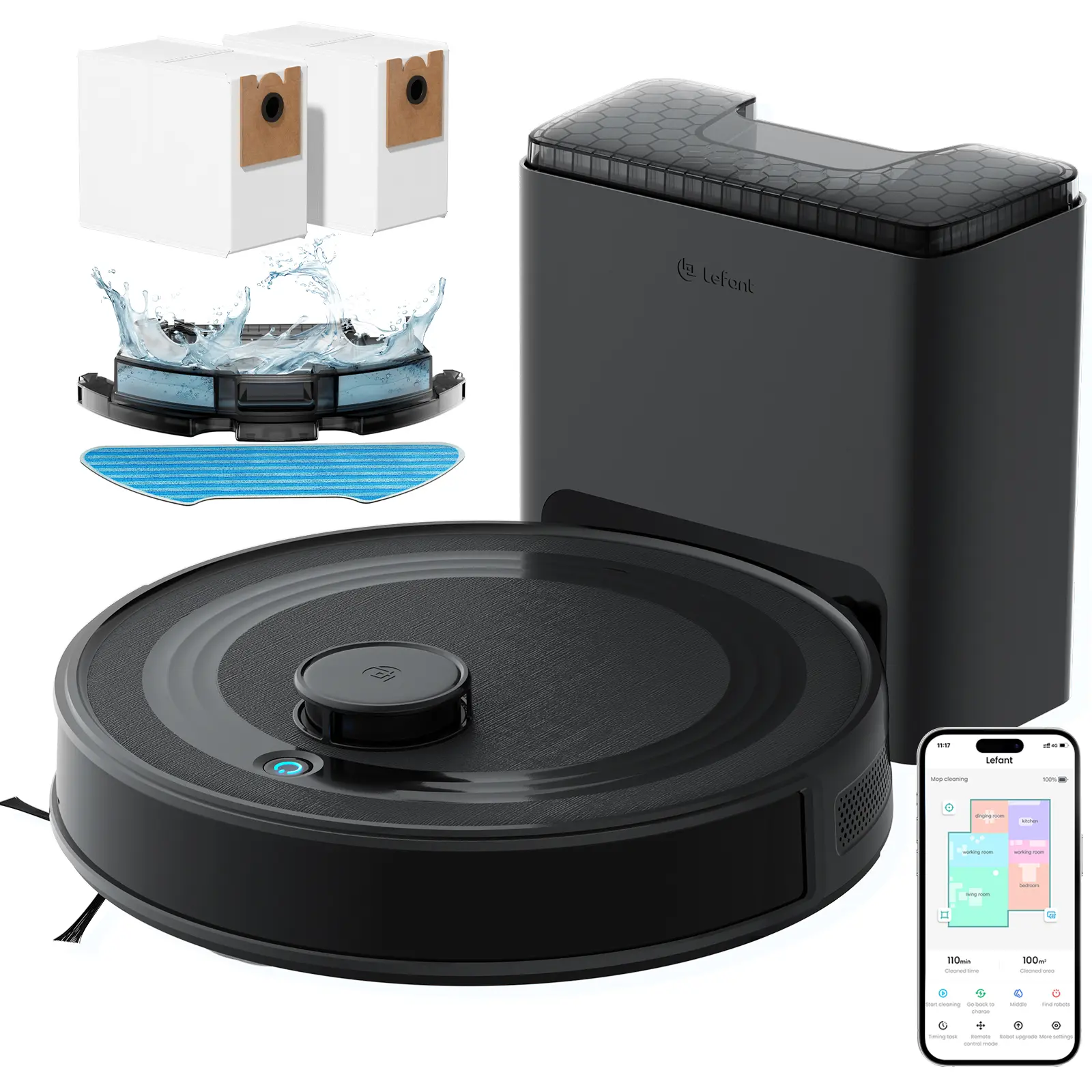 Lefant M2 Plus LiDAR Navigation Robotic Vacuum and Mop – Cordless Duo & Mop Vacuum, 6000Pa Suction, Multi-Floor Mapping, Self-Emptying & Filling, High Efficiency for Floors & Pet Hair, Hands-Free Cleaning Ideal Mom Gift, Cordless Vacuum