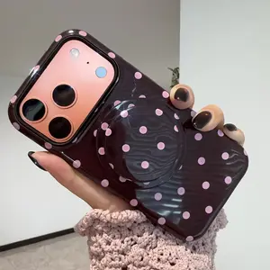 Woner For iPhone 17 16 15 14 13 Pro Max Phone Case Polka Dot With Holder Magnetic Brown For Women 16 Plus Protective Cover with MagSafe Compatibility Stylish & Secure Fit