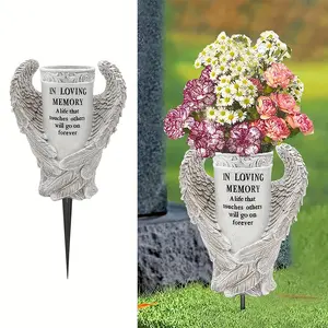 Elegant Cemetery Vase Decor with Prickly Angel Wings Waterproof Garden Statue Commemorating Loved One's Memory Decorative