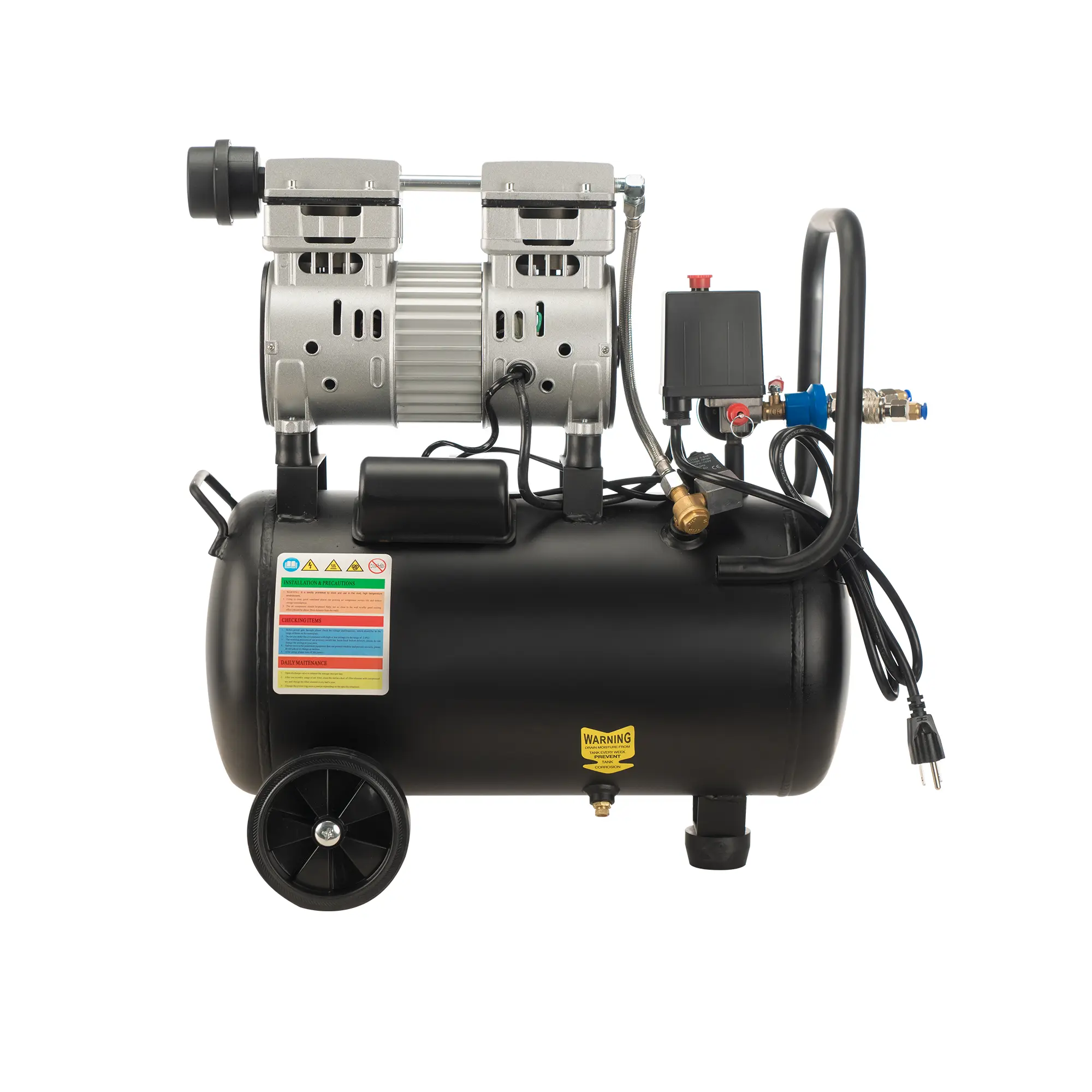 Oil-Free Ultra Quiet Air Compressor - 6.3gal Tank, 1.2HP/900w, 116 psi/8 bar Max Pressure, 65 dB Noise Level, Auto Shut-Off, for Tire Inflation, Auto Repair, Spray Painting, Wood Nailing