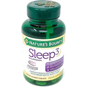 Nature's Bounty Sleep3 10mg Melatonin 120 Tablets Triple Action Time Release Formula with L-Theanine & Herbal Extracts for Restful Sleep
