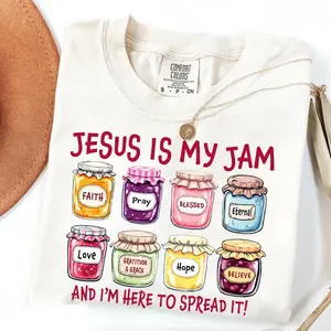 Comfort Colors® Jesus Is My Jam Christian Shirt JESUS Christ Gift For Christian Womenswear Crewneck Fitted Tshirt Streetwear Summer Top