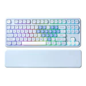YUNZII B87 Blue Heart Wireless Mechanical Keyboard, QMK/VIA Programmable, TKL Layout 87 Keys, BT/2.4G/USB-C, Hot Swap Gasket Mount RGB Backlit Gaming with Wrist Rest for Win/Mac
