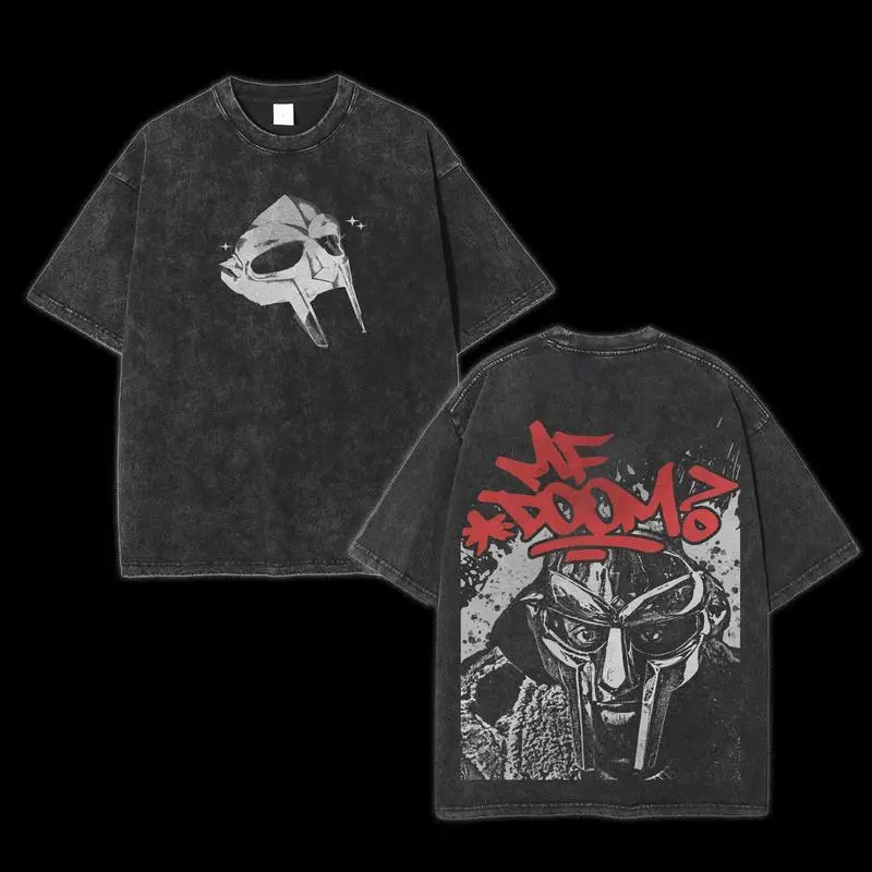 Men's MF Doom 90s Hip-Hop Distressed Short-Sleeve T-Shirt, Casual Fit Minimalist Round Neck Streetwear Fan Apparel, Black Menswear Top for Rapper Enthusiasts, Tshirt, Shortsleeve, Vintage