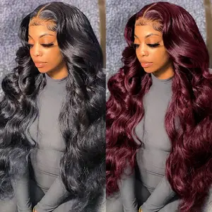 [Combo sale Body wave] Buy 1 get 2wigs, 2Pcs 13x4 HD Lace Front Wigs Human Hair Body Wave Wig + 99J Burgundy Body Wave Wig, 180% Density Pre Plucked Glueless Lace Frontal Wigs for Black Women, 22-30 Inch