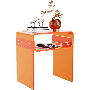 Clear Acrylic End Table 2-Tier Bedside Nightstand for Living Room Bedroom Home Decor Orange Easy Assembly Double Storage Space Transparent Stylish Modern Design coffee