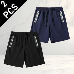Summer drawstring casual shorts two-pack, breathable quick-dry, no sweaty discomfort, side zipper pockets practical and convenient, suitable for men’s everyday outdoor fitness and home wear