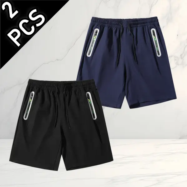 Summer drawstring casual shorts two pack, breathable quick dry, no sweaty discomfort, side zipper pockets practical and convenient, suitable for men’s everyday outdoor fitness and home wear
