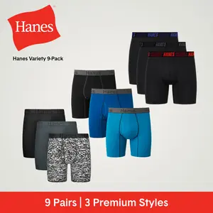 Hanes Men's Boxer Brief Variety Pack, 9-Pack, 3 X-Temp Cooling Performance Stretch, 3 Ultra Soft Modal Stretch, 3 Cool and Breathable Bamboo Viscose Stretch