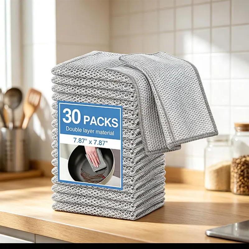 10-30 Counts Multipurpose Dishwashing Rags, Double-Layer Non-Scratch Wire Cloth, Metal Wire Rag for Wet and Dry Kitchen Cleaning, Countertops, Dishes, Sinks
