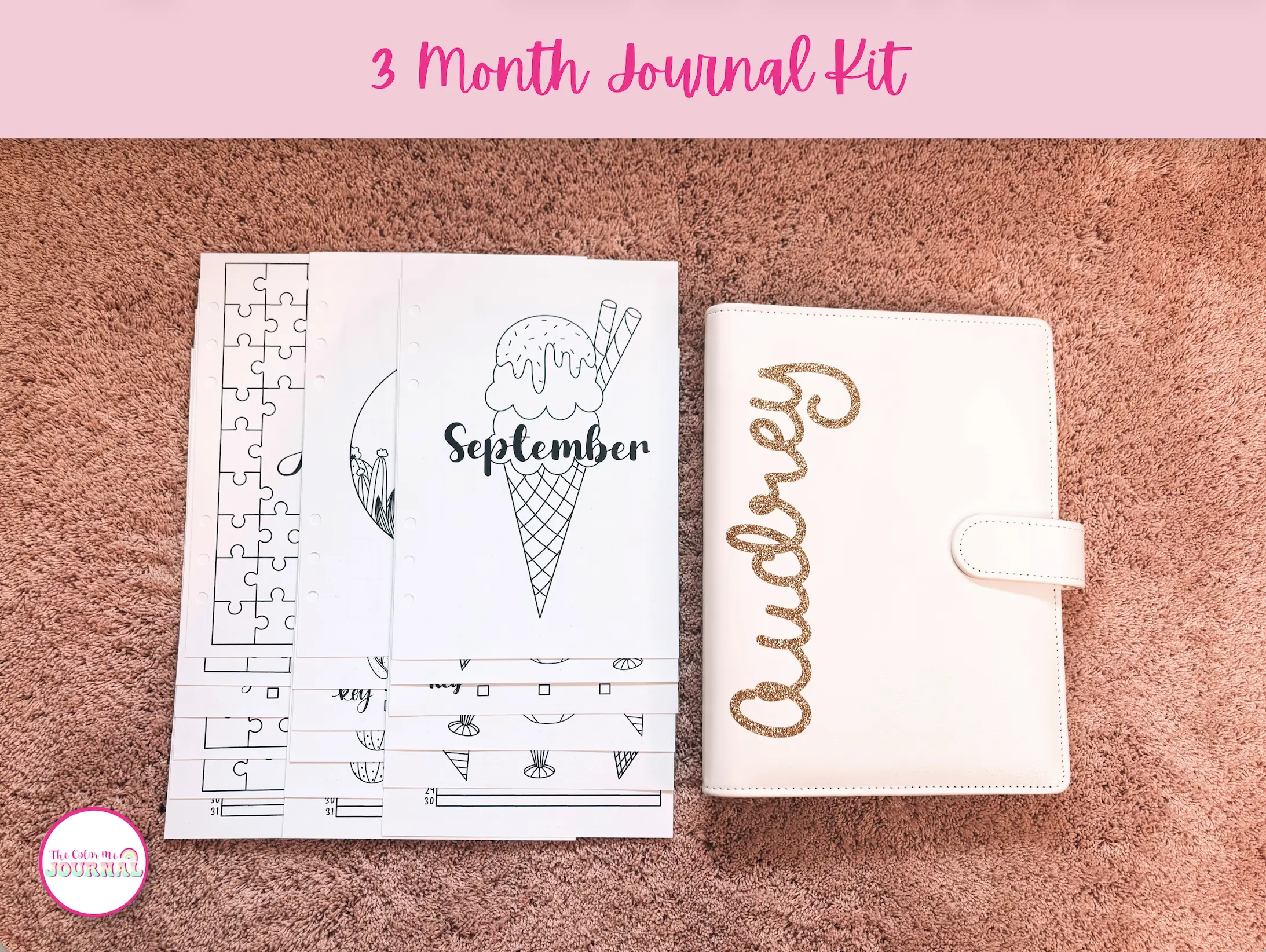 3 Month Bullet Journal Spreads and Journal Bundle Kit | Custom Name 6 Ring Refillable Planner with Printed Out Monthly Spread Page Inserts