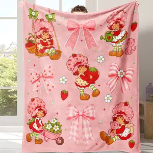 Viral Strawberry Shortcake Coquette Blanket, Soft Pink Cottagecore Retro Throw Blanket, Warm Cozy Blanket for Daily Lazy Time, Sweet Ideal Gift for Daughter and Niece