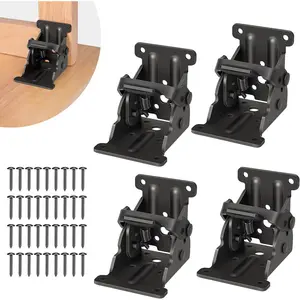 4 Pack Folding Brackets Self-Lock Hinge with Screws for Folding Table Legs Lock Extension Support Bracket for Bed Legs Black
