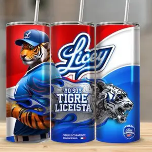 Dominican Republic Flag & Tiguere Del Licey 20oz  skinny STAINLESS STEEL TUMBLER W Lid-straw Drinkware Bottle Washable Portable Bottled