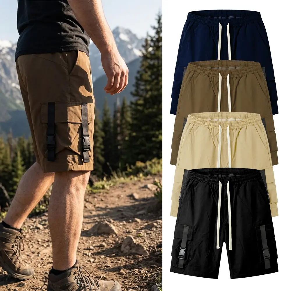 2026 Gorpcore Techwear Shorts Men Mountain Cargo Shorts Single Buckle Ribbon Streetwear Hiking Short Pants Multi-pock