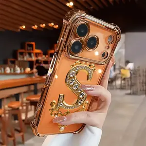 Creative Diamond & Gold "S" Pattern TPU Full-Coverage Lens Shockproof Cellphone Case, Drop-Proof Non-Slip Handheld Casing for Various iPhones (12-17, 11, X, XS Series) & Other Devices, Ideal Gift Smartphone Protection Accessories