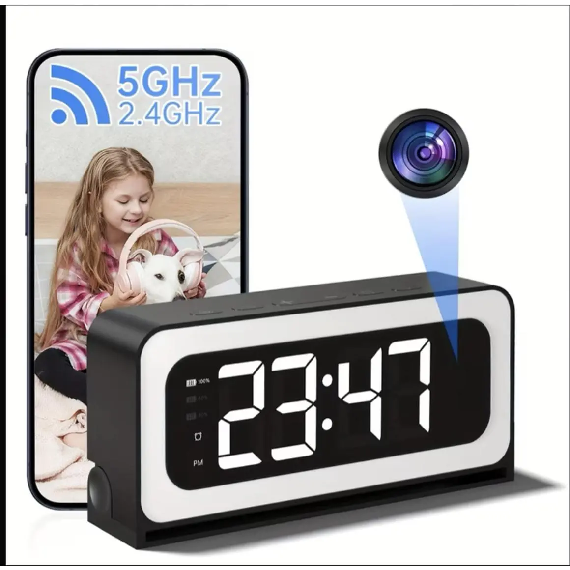 HD Hidden Camera | Alarm Clock | WiFi Spy Camera with Mobile App Live Stream, Motion Detection, Night Vision & Real Digital Clock for Home Security | Nanny Cam | Office Security