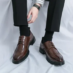 Men's Business Style Solid Color Formal Dress Shoes with Pointed Toe for Office & Party Wear Comfortable Platform Loafers for Daily Use Black Footwear