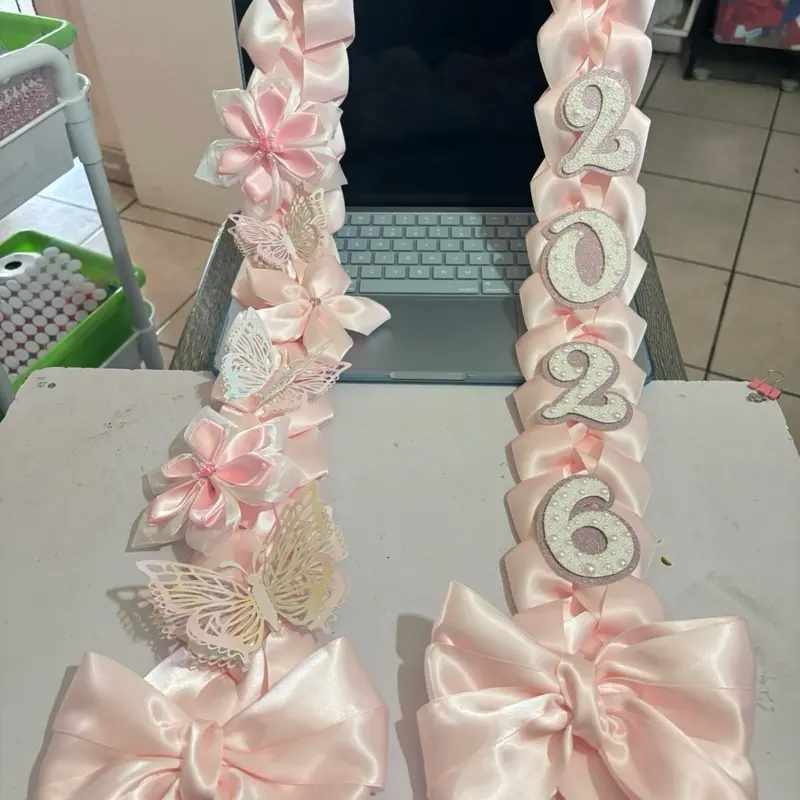 Pink Floral Graduation Leis with Butterflies