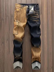 American-style color-block men’s long pants with multiple pockets, slightly stretchy fabric, straight cut, fashionable design