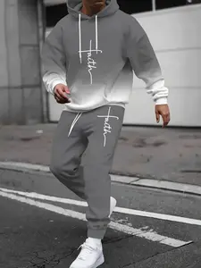 Digital Print Casual Knitted 2-Piece Set, Gradient Long Hoodie & Pants, Letter Print Knitwear, Regular Fit, Fall Winter Collection