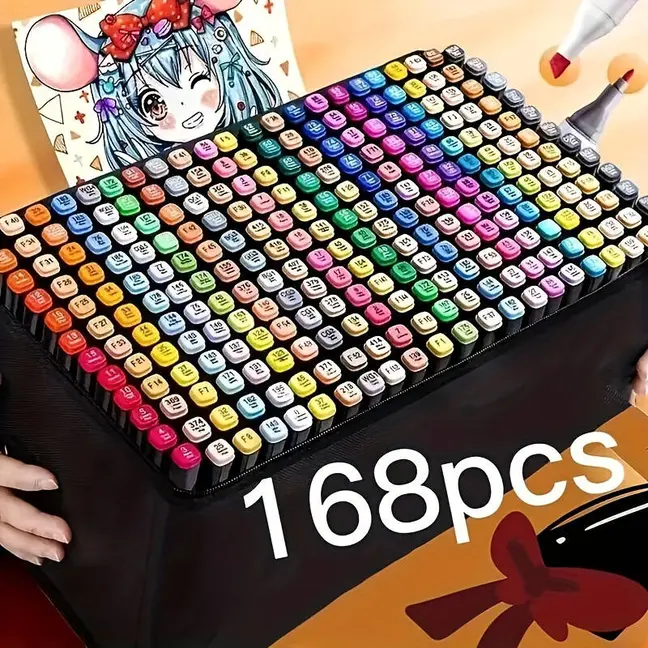 168 Colors Drawing Markers Dual Tip Art Markers for Adult Sketching & Coloring Set with Fine Broad Strokes Perfect for Creative Artists