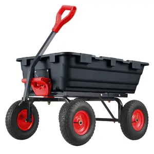 Heavy Duty 900 lbs Poly Garden Dump Cart Wagon - 10-Inch Trailer Tires - 180° Rotating Handle - Quick Release - Ideal for Yard, Lawn, Utility Replacement - Grey (TC4270 Plastic Dump Truck)