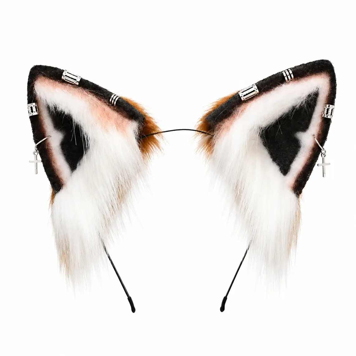 Handmade Faux Fur Fox Wolf Ears Headband Furry Animal Ear Hair Hoop Cosplay Headwear Costume Accessory for Halloween Anime Party Adult Fursuit