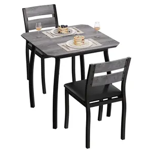 Space-Saving 3-Piece Dining Table Set – Modern Wood Top Table & 2 Upholstered Chairs – Sturdy Metal Frame – Perfect for Apartments, Kitchens, Dining Rooms – Black & Vintage