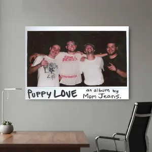 Framed [2D Flat] 1pc  Mom Jeans Band "Puppy Love" Album Cover Canvas Wall Art - 12x18in, Rustic Country Style, Ideal for Music Room Decor & Gift for Music Lovers, Music Room Decor