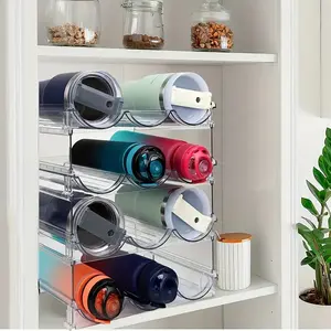 Stackable Water Bottle Organizer Set, Sturdy Durable Kitchen Cabinet Storage, Plastic Refrigerator Wine Rack, Holds 6/9/12 Bottles, 2/3/4 Pieces