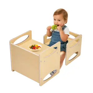 【Super Brand Day】VEVOR Montessori Weaning Table and Chair Set, Wooden Toddler Table and Chair Set for Aged 1-5, Adjustable Height Kids Montessori Chair and Activity Table, Ideal for Reading, Eating, Playing - Natural,DEALS FOR YOU