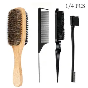 Double-Sided Boar Bristle & Nylon Hair Brush, Beard & Hair Styling Brush for Smoothing, Detangling, Scalp Massage & Grooming, Solid Wood Handle for Men’s Daily Care, Hair Care Comb