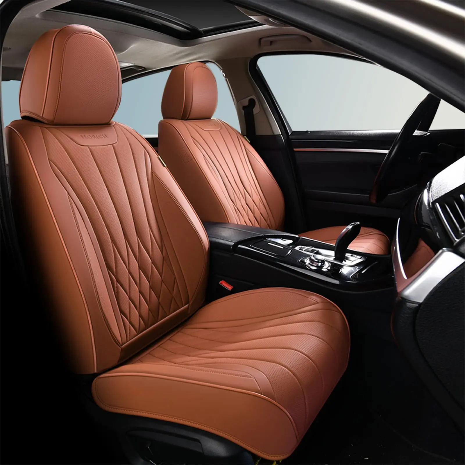 Florich Full Set Car Seat Covers, Automotive Seat Covers for Trucks, SUV, Sedans, Waterproof Nappa Leather Seat Protector Car Accessories for Most Cars - Brown upgrade